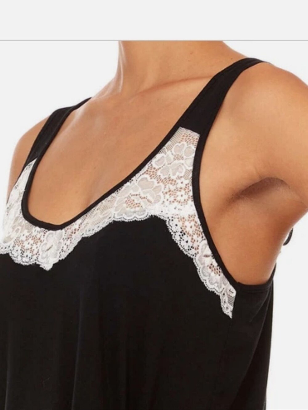 Flora Nikrooz Black Chemise with White Lace Yoke And Matchibg Lace Trimmed Short